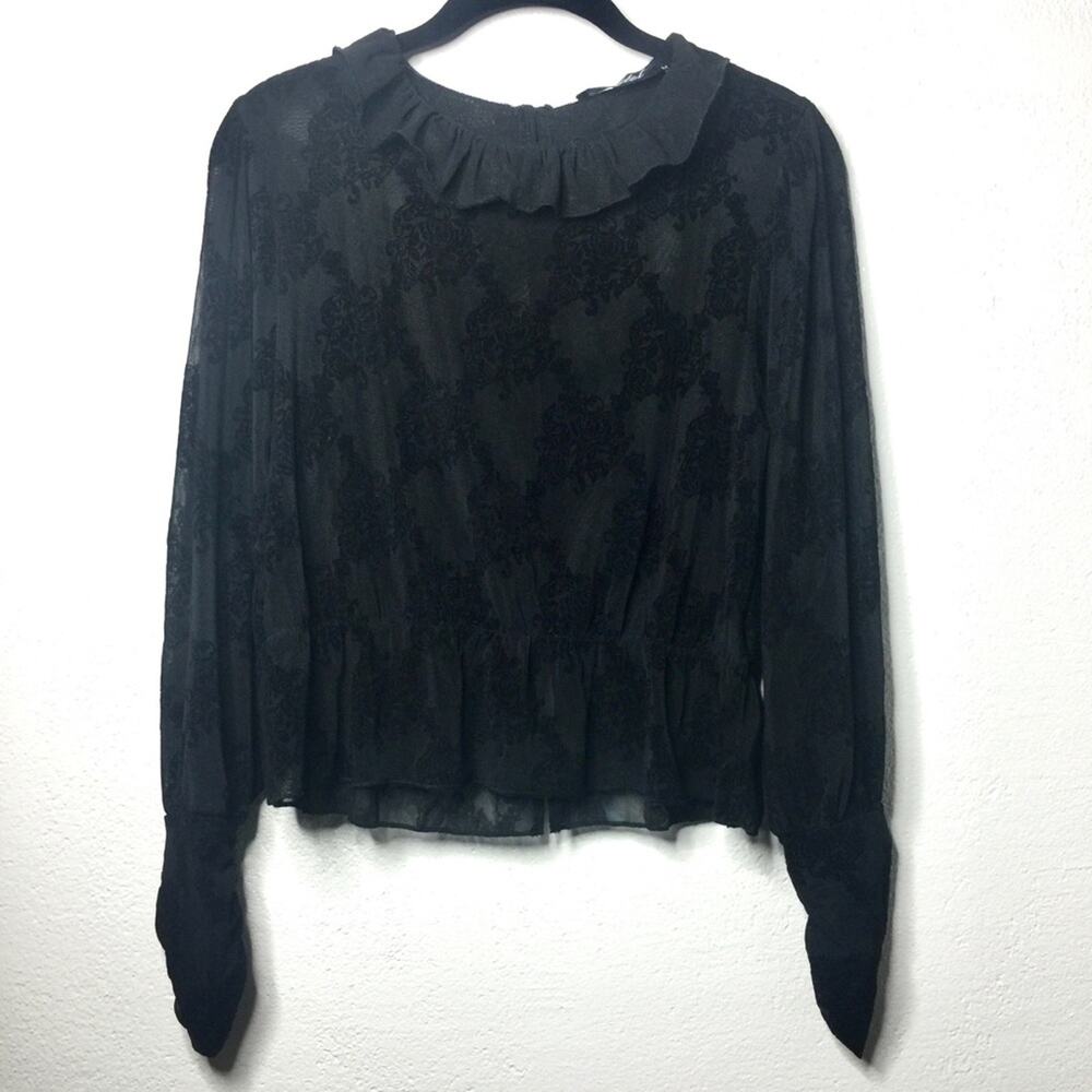 Motel Pavo Flocked Baroque Rose Sheer Blouse Size Medium